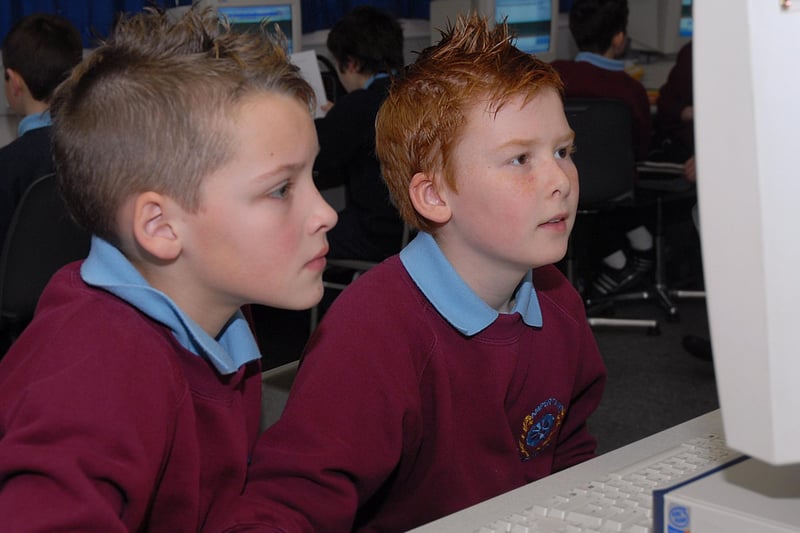 Dylan and Matthew, from Ampertaine PS, are busy on the computer when they attended the Primary Activity Day at Maghera High School.mm4907-104ar.