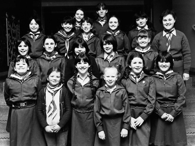 February 1981... Members of the St Mary's Second Girl Guides who visited the offices of the Derry Journal at Buncrana Road.