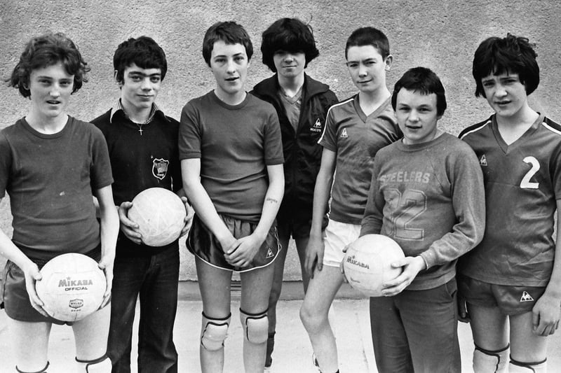 April 1981... The volleyball team from St Joseph's Secondary School, Creggan, who were runners-up in the NI Senior Volleyball Cup in Belfast. From left are John Nixon, Seamus McGlinchey, Eamonn McLaughlin, Seamus Crossan, Philip Dunne, John McCallion and Len McKinney.