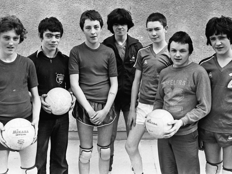 April 1981... The volleyball team from St Joseph's Secondary School, Creggan, who were runners-up in the NI Senior Volleyball Cup in Belfast. From left are John Nixon, Seamus McGlinchey, Eamonn McLaughlin, Seamus Crossan, Philip Dunne, John McCallion and Len McKinney.