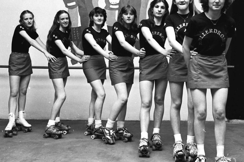 July 1980... The hostesses on skates at Derry's Rollerdrome which opened at the former Thompson Edwards garage at Boating Club Lane. Included are Cathy McLaughlin, Carol Neary, Marie Rodgers, Christine Harkin, Martina McDevitt, Donna Murray and Louise Keogh. It was Derry's first commercial rollerskating rink in almost 20 years.