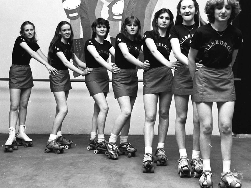 July 1980... The hostesses on skates at Derry's Rollerdrome which opened at the former Thompson Edwards garage at Boating Club Lane. Included are Cathy McLaughlin, Carol Neary, Marie Rodgers, Christine Harkin, Martina McDevitt, Donna Murray and Louise Keogh. It was Derry's first commercial rollerskating rink in almost 20 years.