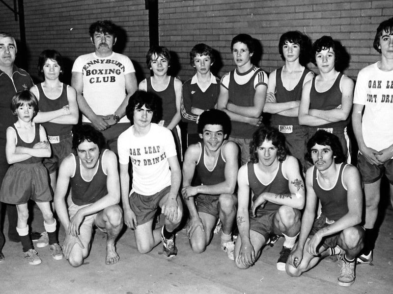 January 1980... The team of boxers from Pennyburn Boxing Club which travelled to Manchester to take part in a tournament. On left are club trainers, Paddy Kelly and Joe Healy.
