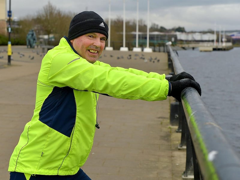 Eamon Abel exercising recently along the Foyle Embankment. DER2105GS – 017