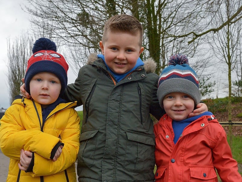 Jack Deeney, Calum Darcy and Adam Darcy pictured during a walk in St Columb’s Park recently. DER2106GS – 011