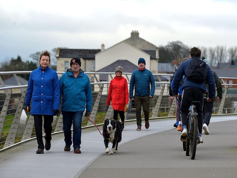 The Peace Bridge is a popular place for walkers and cyclists. DER2106GS – 014
