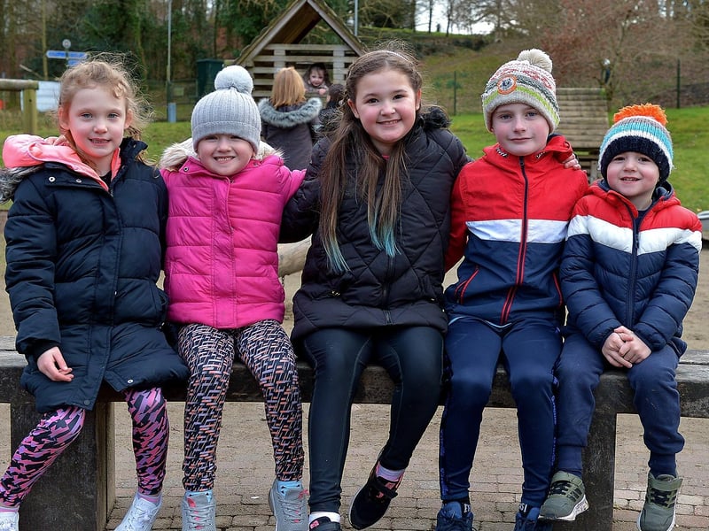 Visiting the children’s park at St Columb’s Park recently were Farrah, Eva, Paige, Marc and Adam. Photos: George Sweeney / Derry Journal. DER2107GS – 017