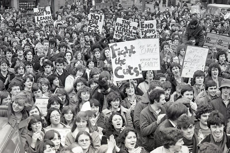 In February 1982 students pleaded with Northern Ireland MPs to bury their differences and unite in a stand again the government's policy on higher education. The call came as hundreds of students left their books behind and marches to the City Hall in Belfast in a mass demonstration against their “economic crisis”. The main speaker was David Aaronovitch, president of the National Union of Students, who said: “What we want now is for the MPs to lend their support and forget sectarian politics to fight an issue which is important to all students.” The main anger was directed at the government which was proposing to raise grants by four per cent, while inflation was running at 12 per cent. Mr Aaronovitch said that if the planned increase was effected the student grant would be at its lowest level since 1962 when it was first introduced.