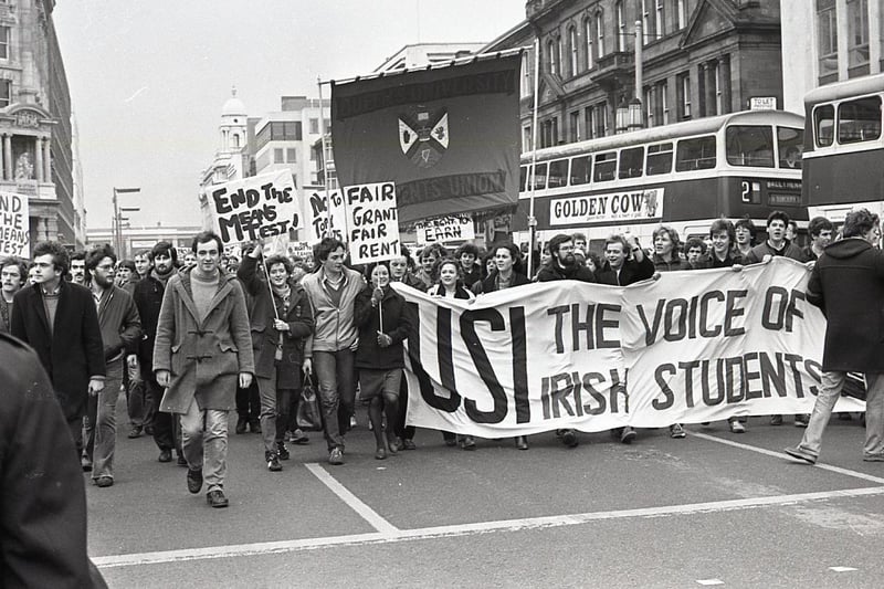In February 1982 students pleaded with Northern Ireland MPs to bury their differences and unite in a stand again the government's policy on higher education. The call came as hundreds of students left their books behind and marches to the City Hall in Belfast in a mass demonstration against their “economic crisis”. The main speaker was David Aaronovitch, president of the National Union of Students, who said: “What we want now is for the MPs to lend their support and forget sectarian politics to fight an issue which is important to all students.” The main anger was directed at the government which was proposing to raise grants by four per cent, while inflation was running at 12 per cent. Mr Aaronovitch said that if the planned increase was effected the student grant would be at its lowest level since 1962 when it was first introduced.