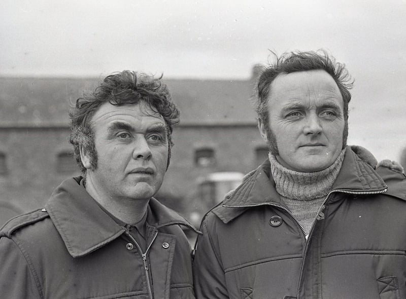 Brothers Timmy and Joe Hamill from Strangford, watching the sale in February 1982. Picture: Trevor Dickson/Farming Life archives