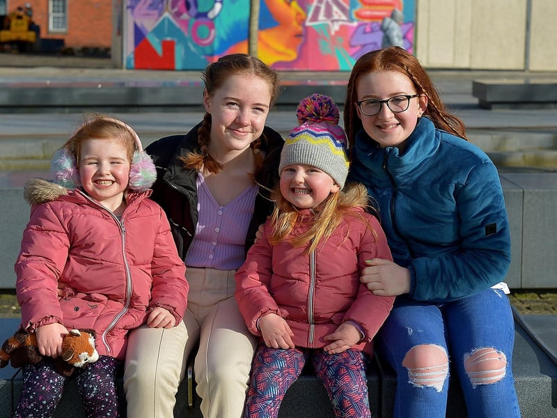 Cliona Coyle, Holly Deehan, Aoibhinn and Derbla Coyle pictured in Ebrington Square recently. DER2107GS – 009