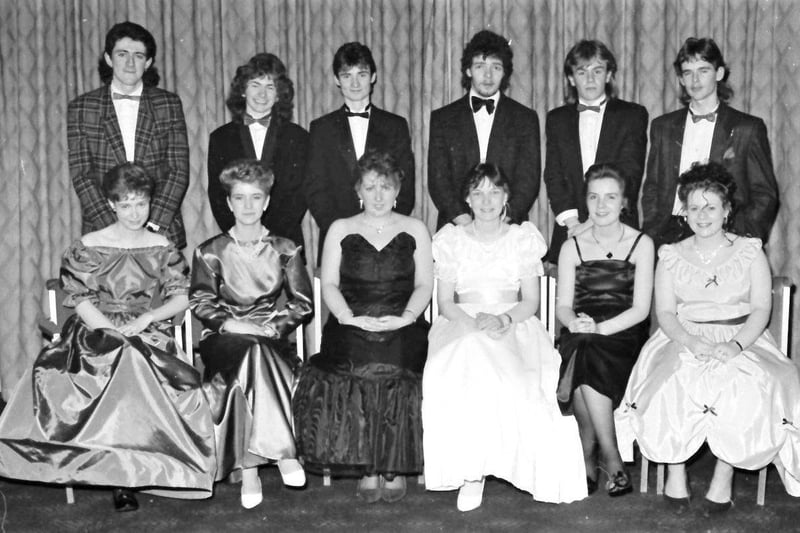 Invited guests at the St Brigid's High School formal which took place at the Everglades Hotel. Seated, from left, are Christine Hasson, Carmel Fitzpatrick, Mary Parkhill, Deirdre Kelly, Debbie Gemelke and Brenda Wilkinson. At back are Martin Holmes, Joseph, Mattrom, Eddie MacFarland, John Boyle, Michael McLaughlin and Dessie McCusker.