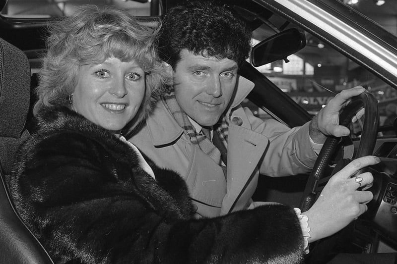 Actress Liza Goddard with her pop star singer husband Alvin Stardust in a Mazda RX7 at the Ulster Motor Show at the King's Hall in February 1982. Picture: News Letter archives