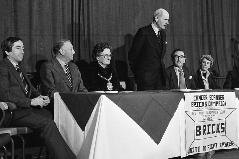 Sir Thomas Brown, chairman of the Eastern Health and Social Services Board, speaking at the launch of the Cancer Scanner ‘Bricks’ Appeal which was launched in February 1982. The people of Northern Ireland were being urged to help build a £200,000 home for an advanced cancer scanner. They had already managed to gather £600,000 to buy the scanner - “one of the most advanced in Europe” - and to run it for three years. But they needed a purpose built unit to house the machine and its “technical” equipment. Mr Scott McAlpine, the Cancer Scanner Appeal committee chairman, said that an order had been placed for the machine but that it would not be delivered until the unit had been built. He said he hoped the building would be ready to use “this time next year”. Picture: News Letter archives