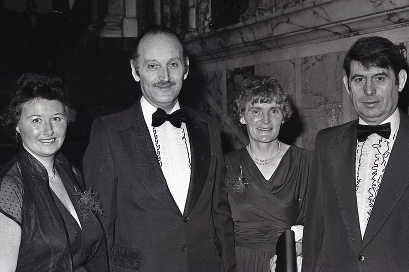 Above, pictured at the St Valentine's Day Ball held by A Division (Musgrave Street) of the RUC in the City Hall, Belfast, in February 1982, are Chief Superintendent George Martin, second from left, Divisional Commander, his wife Nan, Superintendent Cathal Ramsey, third from right, Sub Divisional Commander with his wife Moira and Superintendent David Turkington and his wife Eileen. Below, Superintendent Ossie Dixon and his wife Ellen with Chief Inspector Tom Quinn and his wife Catherine. Pictures: News Letter archives