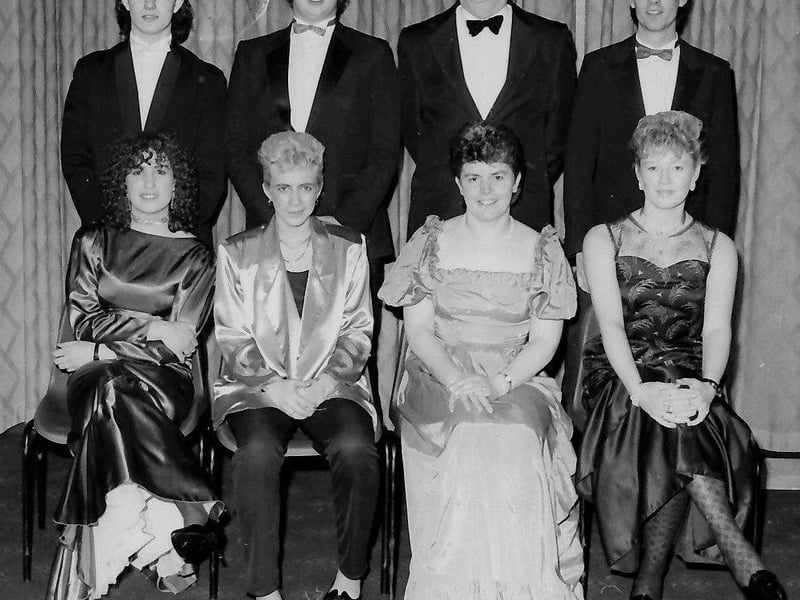 Invited guests at the NWCT formal are, seated, from left, Amanda Crawford, Pamela Sweeney (organiser), Margaret Gallagher and Maire Monaghan. At back are Declan McConomy, Martin McDevitt, Peter Gallagher, principal, and Paul McLaughlin.