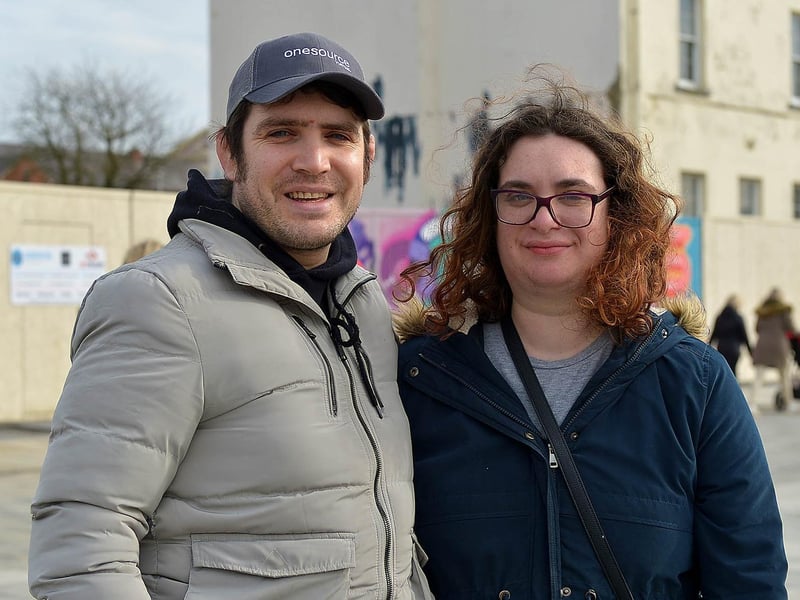 Declan and Laura Dillon pictured during a recent walk in Ebrington Square. DER2110GS – 009