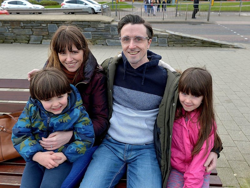 Melissa and Seamus Gallagher with their children Luke and Darcy exercised along the Foyle Embankment recently. DER2110GS – 013