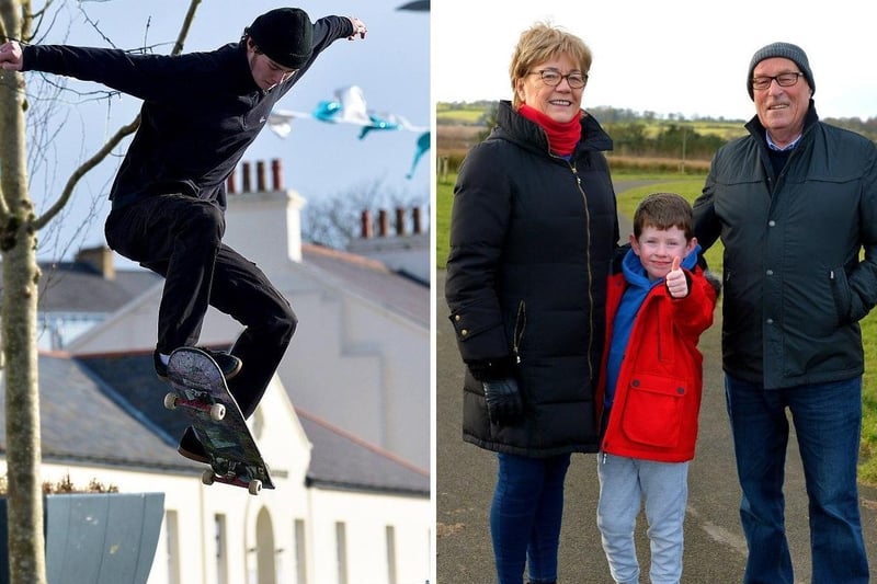 LEFT: Paul, Ben and Anna Farry enjoy some exercise in Ebrington Square recently. DER2106GS – 001
RIGHT: Five-year-old Jackson Boyle and his dad Adam enjoy the sun in Bishop’s Field play park recently. DER2108GS – 003