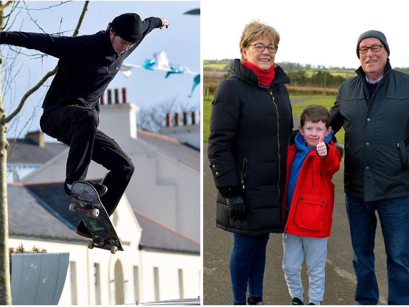 LEFT: Paul, Ben and Anna Farry enjoy some exercise in Ebrington Square recently. DER2106GS – 001
RIGHT: Five-year-old Jackson Boyle and his dad Adam enjoy the sun in Bishop’s Field play park recently. DER2108GS – 003