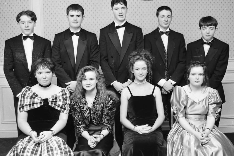 Enjoying the St Brecan's formal are, seated, from left, Lisa Cooke, Margo McColgan, Pamela Anderson and Gillian Monteith. At back are Chris Reid, James Boyle, David Charvet, Connor Higgins and Damien Martin.