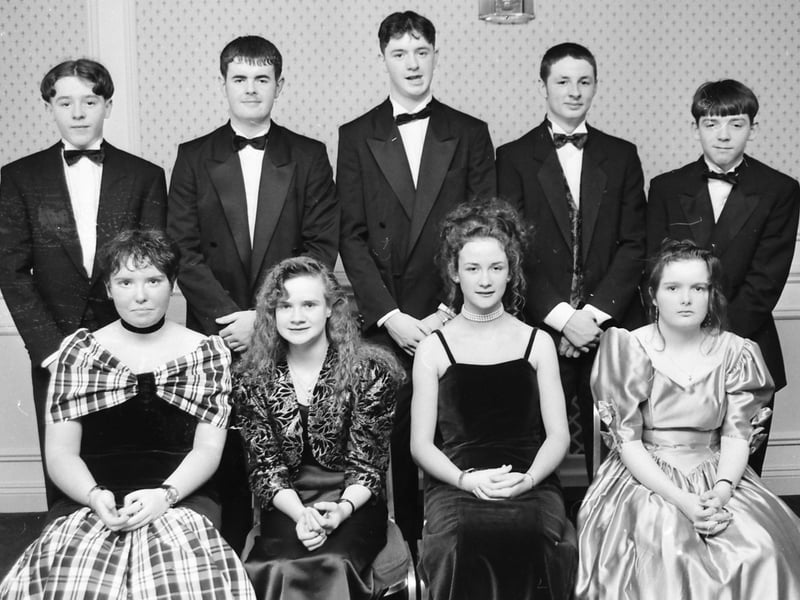 Enjoying the St Brecan's formal are, seated, from left, Lisa Cooke, Margo McColgan, Pamela Anderson and Gillian Monteith. At back are Chris Reid, James Boyle, David Charvet, Connor Higgins and Damien Martin.