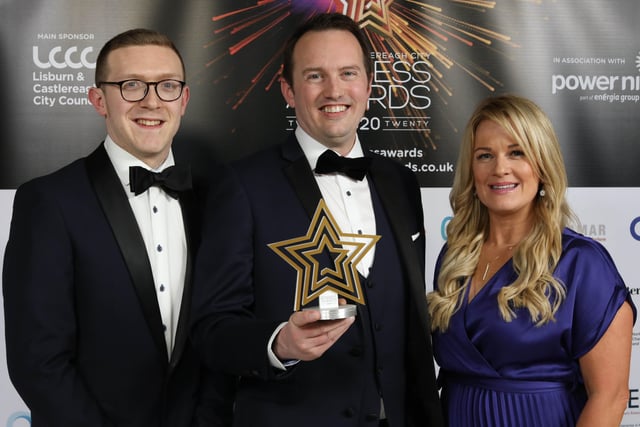 Fraser Wilkinson and Alistair McCall collected the Excellence in Customer Service (Retail) Award on behalf of winner McCalls of Lisburn from award sponsor Aoife Loughran of Lisburn Bowl.