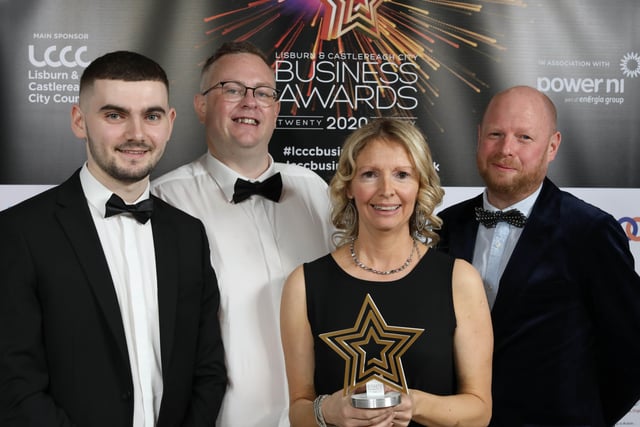 David Keys, Cecilia McCluskey and Peter Mulholland collected the Best Non-Licensed Eating Establishment Award on behalf of winner FINE from award sponsor Alister Beverley of Pure Roast Coffee.