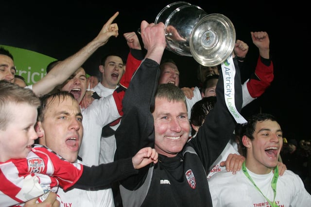 Derry City were expelled from the top flight for contract irregularities in 2009 but Kenny rebuilt the team with local players and guided the Candy Stripes to the First Division title and promotion at the first attempt.