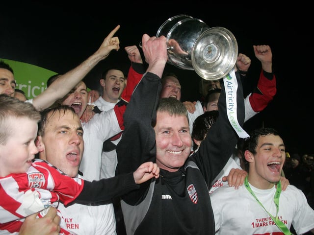 Derry City were expelled from the top flight for contract irregularities in 2009 but Kenny rebuilt the team with local players and guided the Candy Stripes to the First Division title and promotion at the first attempt.