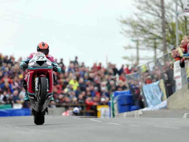 Dungannon man Ryan Farquhar in action on the McAdoo Kawasaki at the Cookstown 100 in 2008, where he won the Open and feature races.
