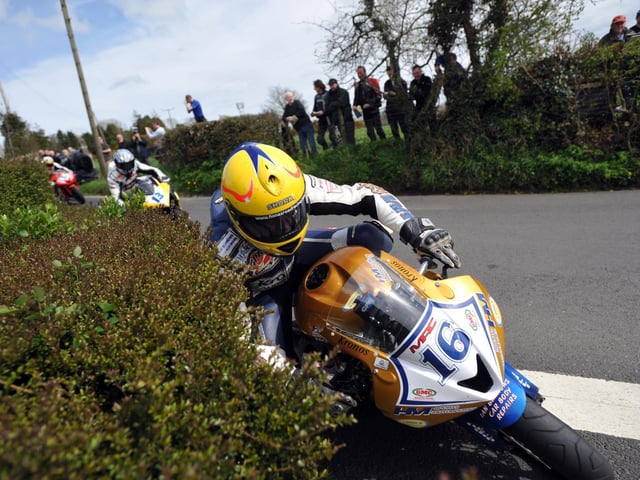 John Burrows gets in close to the hedge at the Cookstown 100 in 2008.