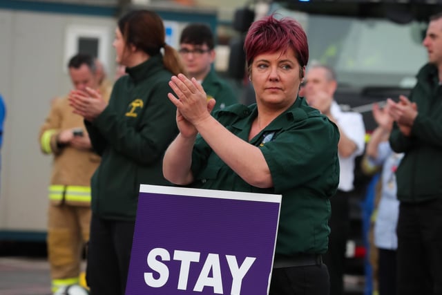 UNISON members and staff at Craigavon Hospital, Northern Ireland alongside colleagues in the NI Fire and Rescue Service, NI Ambulance Service and PSNI hold a short event at 8.00pm to recognise and acknowledge the public support during a Clap for Blue Light Services.