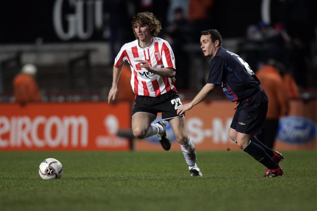 Paddy McCourt   (Left-Winger):   He was top class and just a joy to play with. Give the ball to Paddy anywhere at anytime in a game and he would make something happen. His debut for Derry was a joy to watch and even watching him in training you were constantly in awe of what he could do. No one could get near him when he was on form. He ripped Derry to shreds for Shamrock Rovers at the Brandywell, before we signed him.