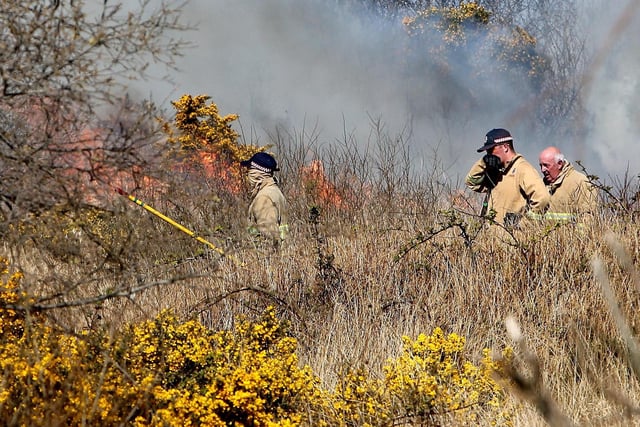 Fire-fighters are battling two large gorse fires in County Antrim.

.PICTURE MCAULEY MULTIMEDIA