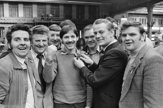 Derry lightweight Charlie Nash pictured with his entourage ahead of his world title fight against Jim Watt in Glasgow.