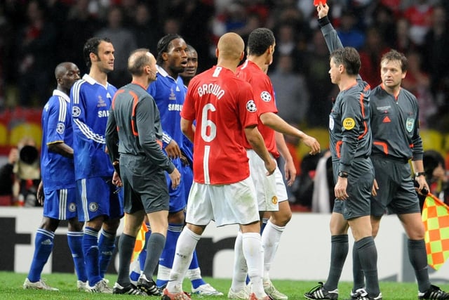 Chelsea's Didier Drogba is given a red card