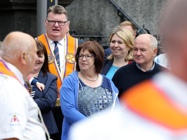 Press Eye - Belfast - Northern Ireland - 12th July 2018 Secretary of State for Northern Ireland visits the North Down 'Twelfth' celebrations in Newtownards