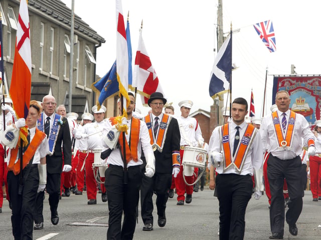 Members of LOL No 6 Lisburn District making their way to the demonstration field.
Hundreds of Orange men and women paraded in Aghalee for the South Antrim Combine demonstration. Seven districts took place with around 30 bands present.