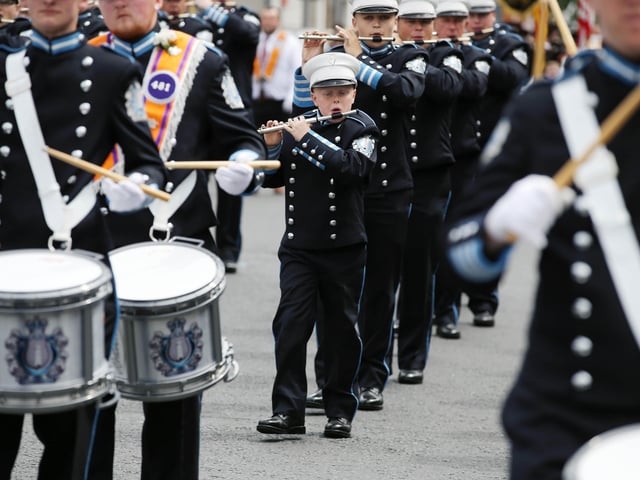 Press Eye - Belfast - Northern Ireland - 12th July 2018 Members of Donaghadee Flutes and Drums on parade at the North Down 'Twelfth' celebrations in Newtownards town centre, County Down.