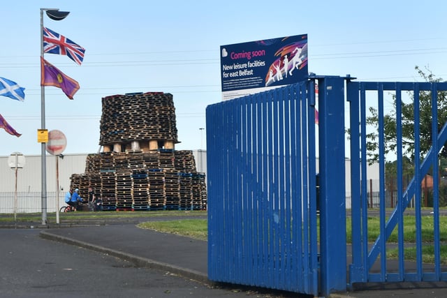 PACEMAKER BELFAST  07/07/2019
A leisure centre in east Belfast has been closed after its entrance was barricaded by men who were behaving in a "threatening" way to staff.

A loyalist bonfire is being built in the leisure centre's car park.
Tensions have been building ahead of bonfires being lit before the Twelfth of July marches. 
Photo  Pacemaker Press