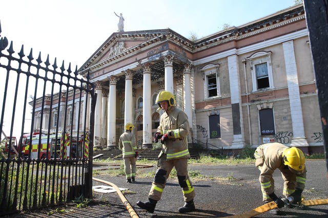 PACEMAKER, BELFAST, 1/6/2020: Firefighters attend a fire at Crumlin courthouse, Belfast. The fire was malicious. PICTURE BY STEPHEN DAVISON
