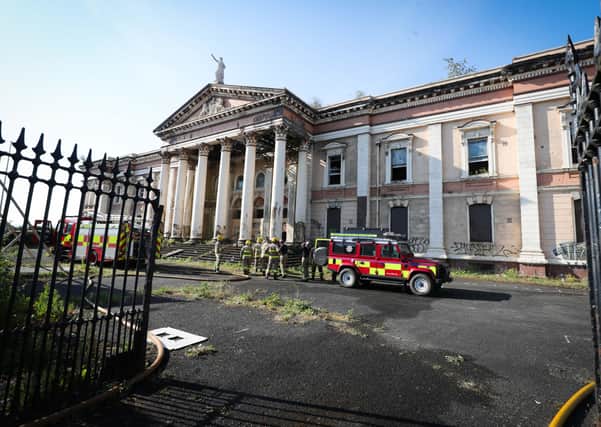 Press Eye - Belfast - Northern Ireland - 1st June  2020 -  

General view of firefighters at the scene of a fire at the Crumlin Road Courthouse in Belfast which they say has been started deliberately