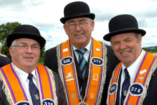 Harry Bradley, Robert Brown and B Pitts caught on camera at the Twelfth of July celebrations held in Maghera.mm29-397sr