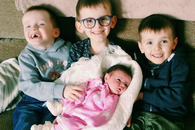 Andrea Millar says: "Our rainbow baby girl Alice home on the 29th March start of covid19. Been a very surreal experience but truly blessed with three big adoring brothers Oliver 7, Daniel 5, Lewis 4".
