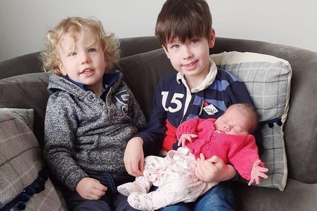 Claire Robinson says: "Baby Edie Robinson, born on 7th April coming home from the hospital to meet her big brothers Jack and Jordy".