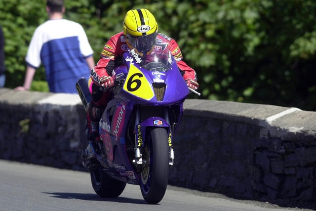 After famous winning the Formula One race, Joey Dunlop took third in the Senior TT on the Vimto Demon Honda SP-1.