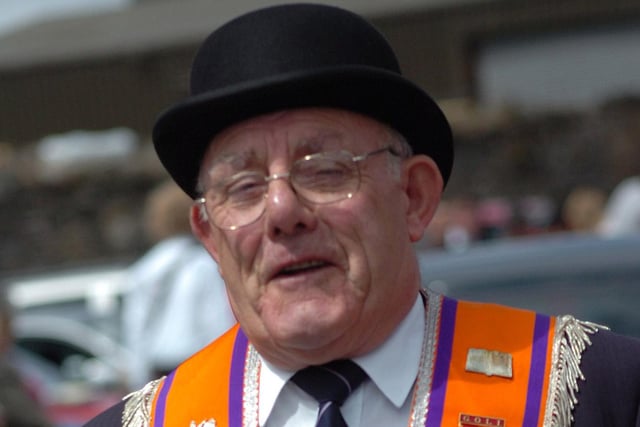 George Stockman has a smile for the camera at the Twelfth celebrations held in Maghera last Sarurday.mm29-357sr