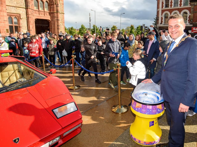 The Mayor Alderman Graham Warke who hosted Super Car Sunday in aid of the Mayorâ€TMs Charity Appeal for Foyle Down Syndrome Trust. Picture Martin McKeown. 03.10.21