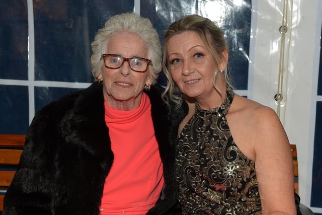 Margaret Conachy (mother of Geraldine Mullan) and Angie Molloy pictured Amelias Glad Rags for HOPE fashion show in the Mullan garden centre, Moville on Friday evening last. DER2140GS  061